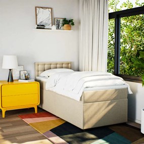 vidaXL Κρεβάτι Boxspring με Στρώμα Κρεμ 90x200 εκ.Υφασμάτινο