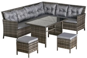 Σετ επίπλων κήπου Outsunny από PE Rattan για 5 άτομα, σετ σαλονιού από rattan, αφαιρούμενα μαξιλάρια, Γκρι + Καφέ