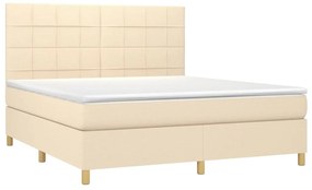 vidaXL Κρεβάτι Boxspring με Στρώμα &amp; LED Κρεμ 160x200 εκ. Υφασμάτινο