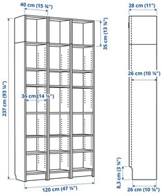 BILLY σύνθεση βιβλιοθήκης με μονάδες επεκτάσεις ύψους, 120x28x237 cm 494.833.89