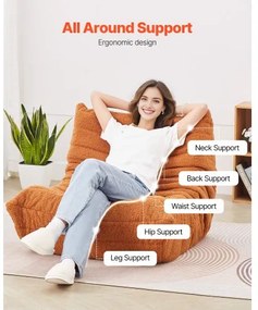 VEVOR L-Shaped Bean Bag Chair with Soft Armrests and Storage Pocket Brown