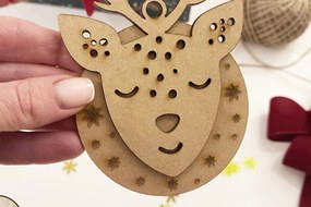 Σετ των 3 Intra απο ξύλο plywood 3mm-4mm πάχος Χριστουγεννιάτικο στολίδι Ζώα μπιχλιμπίδι Δίασταση 4x4 cm INTRAFABR-53618845