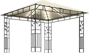 vidaXL Κιόσκι με Σήτα και Φωτάκια LED Κρεμ 3 x 3 x 2,73 μ.