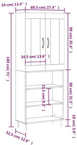 Ντουλάπι Γκρι Σκυροδέματος 69,5x34x180 εκ. Επεξεργασμένο Ξύλο - Γκρι