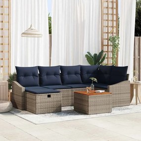 vidaXL Σετ Καναπέ Κήπου με μαξιλάρι 7 pcs Γκρι Πολυ ράταν