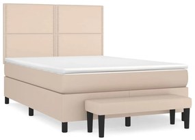 Κρεβάτι Boxspring με Στρώμα Καπουτσίνο 140x190εκ.από Συνθ.Δέρμα - Καφέ