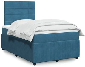 vidaXL Κρεβάτι Boxspring με Στρώμα Μπλε 120x190 εκ. Βελούδινο