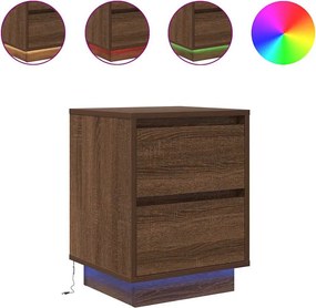 vidaXL Κομοδίνο με φώτα LED καφέ δρυς 38x34x50 cm