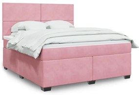 vidaXL Κρεβάτι Boxspring με Στρώμα Ροζ 180x200 εκ. Βελούδινο
