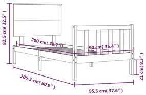 Σκελετός Κρεβατιού Χωρίς Στρώμα 90x200 εκ Μασίφ Ξύλο Πεύκου - Καφέ