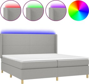 vidaXL Κρεβάτι Boxspring με Στρώμα &amp; LED Αν.Γκρι 200x200εκ. Υφασμάτινο