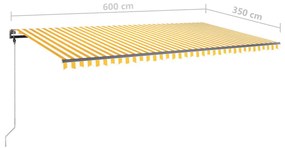 Τέντα Συρόμενη Χειροκίνητη Ανεξάρτητη Κίτρινο/Λευκό 600x350εκ. - Κίτρινο
