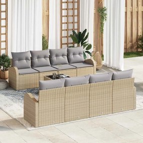 vidaXL Σέτ 9 κομματιών  για τον κήπο με μαξιλάρια σε μπεζ πολυ rattan.