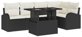 vidaXL Σετ Καναπέ Κήπου 6 Τεμαχίων με Μαξιλάρια Μαύρο Πολυ Ρατάν