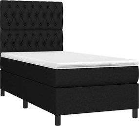 vidaXL Κρεβάτι Boxspring με Στρώμα &amp; LED Μαύρο 90x200 εκ. Υφασμάτινο