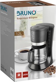 BRUNO καφετιέρα φίλτρου BRN-0086, 680W, έως 12 φλυτζάνια, 1.2L, μαύρη