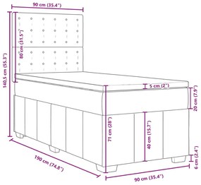 Κρεβάτι Boxspring με Στρώμα Σκούρο Γκρι 90x190 εκ. Υφασμάτινο - Γκρι