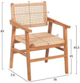 Πολυθρόνα Bjorn Μασίφ Ξύλο Teak Φυσικό-Σχοινί 56x56x83Υεκ.