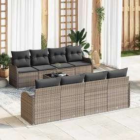 vidaXL Σετ Καναπέ Κήπου 9 pcs Γκρι Πολυ Ρατάν και Ατσάλι και Γυαλί