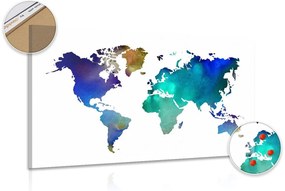 Εικόνα στον παγκόσμιο χάρτη χρώματος φελλού σε σχέδιο ακουαρέλας - 90x60  wooden
