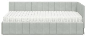 vidaXL Κρεβάτι Γωνίας με στρώμα Ανοιχτό γκρι 90 x 200 cm Βελούδο