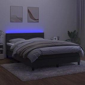 vidaXL Κρεβάτι Boxspring με Στρώμα & LED Σκ. Γκρι 140x200εκ. Βελούδινο