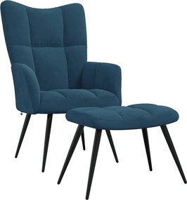 vidaXL Πολυθρόνα Relax Μπλε Βελούδινη με Σκαμπό