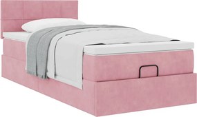 vidaXL Οθωμανικό κρεβάτι με στρώμα ροζ 90x200cm Velvet