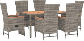 vidaXL Σετ Τραπεζαρίας Κήπου 7 τεμ. Γκρι Συνθ. Ρατάν με Μαξιλάρια