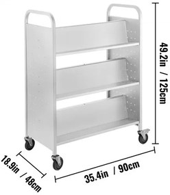 VEVOR Book Cart, 200lbs Library Cart, 35x19x49 Inch Rolling Book Cart Double Sided W-Shaped Sloped Shelves with 4-Inch Lockable Wheels, for Home Shelves Office and School Book Truck in White