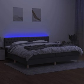 vidaXL Κρεβάτι Boxspring με Στρώμα & LED Σκ.Γκρι 200x200εκ. Υφασμάτινο