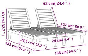 Ξαπλώστρα Διπλή Μαύρη 155 x 138 x 83 εκ. από Πολυπροπυλένιο - Μαύρο