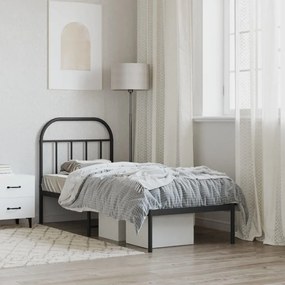 vidaXL Πλαίσιο Κρεβατιού με Κεφαλάρι Μαύρο 75 x 190 εκ. Μεταλλικό