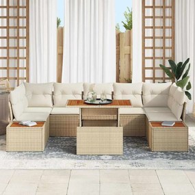 vidaXL Σετ Καναπέ Κήπου με αποθήκευση 8 pcs Μπεζ Πολυ ράταν