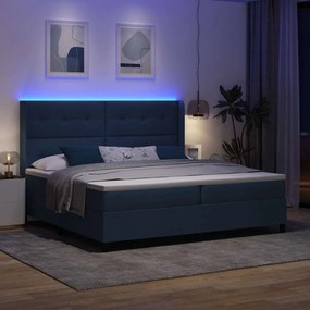 vidaXL LED Κρεβάτι με βάθρο με κεφαλάρι Μπλε 200 x 200 cm ύφασμα