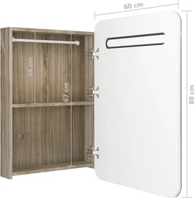 vidaXL Καθρέφτης Μπάνιου με Ντουλάπι &amp; LED Λευκό/Δρύς 60x11x80 εκ.