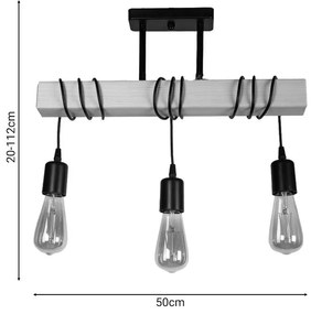 Φωτιστικό οροφής τρίφωτο Sofren μαύρο-φυσικό ξύλο 50x27x112εκ