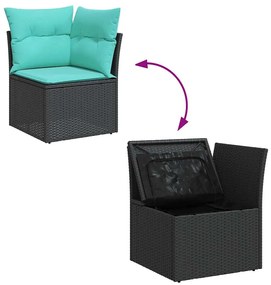 vidaXL Καναπές Κήπου 6 Τεμαχίων Μαύρο Συνθετικό Ρατάν Μαξιλάρια Ακακία