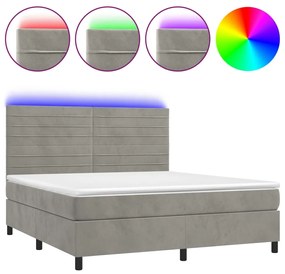 vidaXL Κρεβάτι Boxspring με Στρώμα & LED Αν.Γκρι 180x200 εκ. Βελούδινο