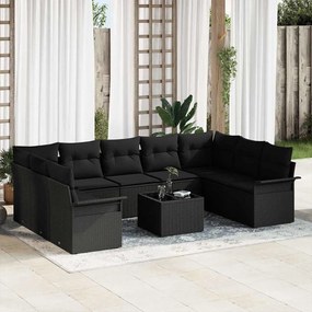 vidaXL Σετ Καναπέ Κήπου με μαξιλάρι 10 pcs Μαύρο Πολυ ράταν