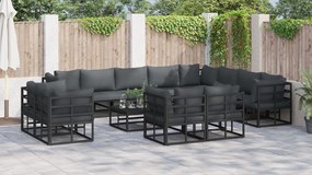 vidaXL Σετ Καναπέ Κήπου 12 pcs Μαύρο 353 x 283 x 71 εκ. Αλουμίνιο