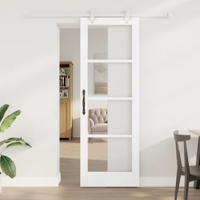 vidaXL Συρόμενη Πόρτα  με Εξαρτήματα Λευκή 73.5x211 εκ. από Συμπαγές Ξύλο Πεύκου
