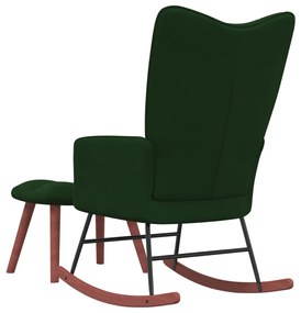 vidaXL Κουνιστή Πολυθρόνα Σκούρο Πράσινο Βελούδινη με Σκαμπό