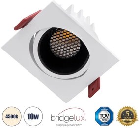 Χωνευτό Σποτ Downlight LED TrimLess 10W Κινούμενο-Λευκό-Μαύρο 4500K LEO-SQ 60288 Globostar-60288-Μαύρο 60288