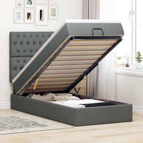 vidaXL Οθωμανικό κρεβάτι με στρώμα &amp; LEDs Σκούρο γκρι 90x200 cm Ύφασμα