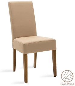 Καρέκλα Ditta pakoworld PU μόκα-πόδι μασίφ ξύλο καρυδί - Ξύλο - 047-000031