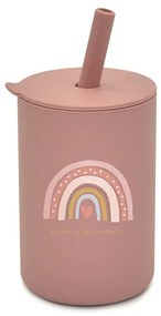 BabyLlama Ποτηράκι Σιλικόνης 160ml Με Καλαμάκι 'Ουράνιο Τόξο' Ροζ WB-015-Rainbow