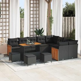 vidaXL Σετ Καναπέ Κήπου με μαξιλάρι 13 pcs Μαύρο 110 x 55 x 71 εκ