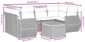 vidaXL Καναπές Σετ 7 Τεμαχίων Μαύρο Συνθετικό Ρατάν με Μαξιλάρια