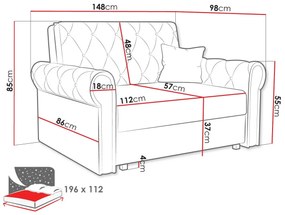 Καναπές κρεβάτι Columbus 199, Αριθμός θέσεων: 2, Αποθηκευτικός χώρος, 85x148x98cm, 57 kg, Πόδια: Μέταλλο | Epipla1.gr